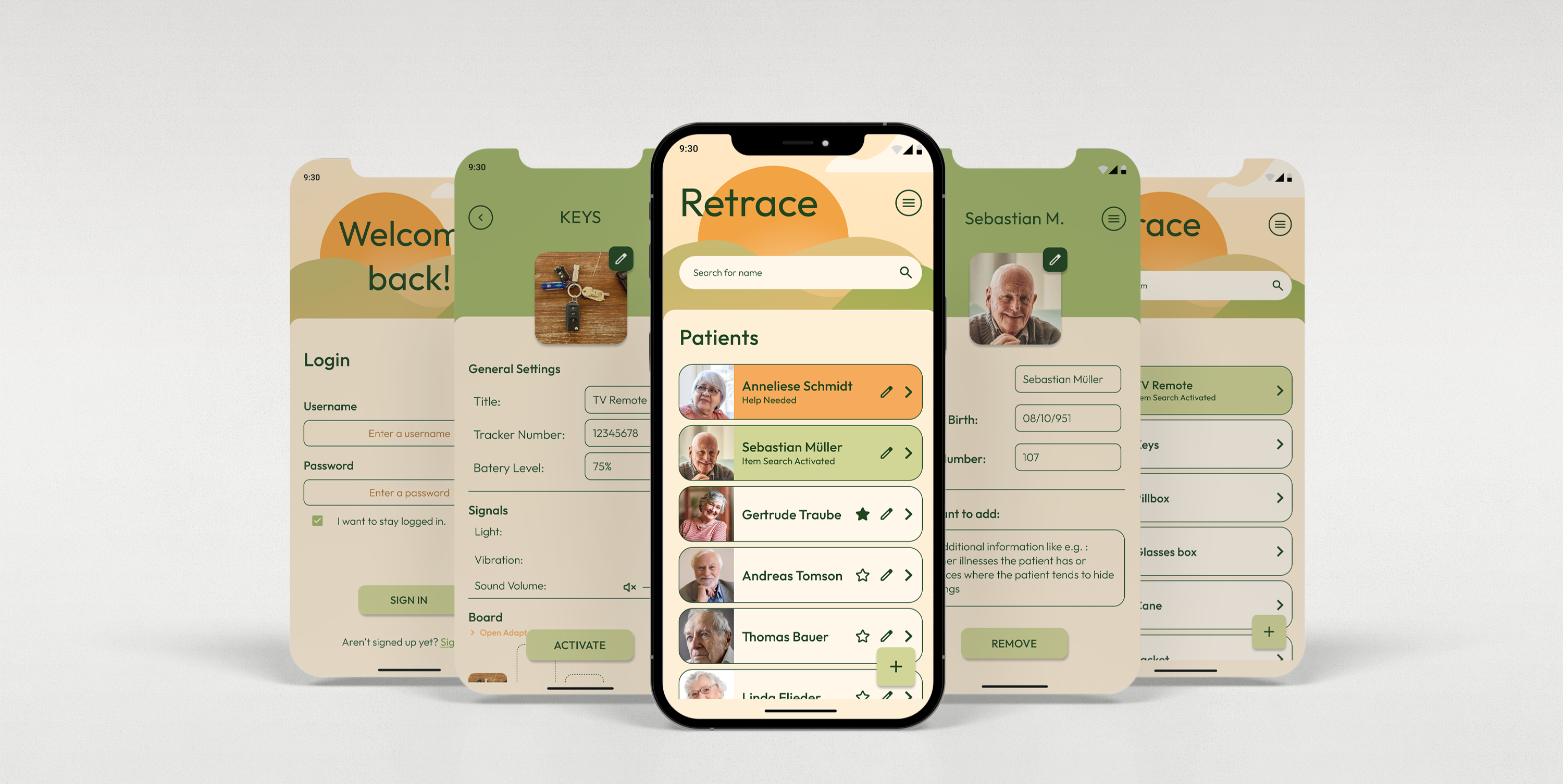Project Overview: Different screens of the Retrace App